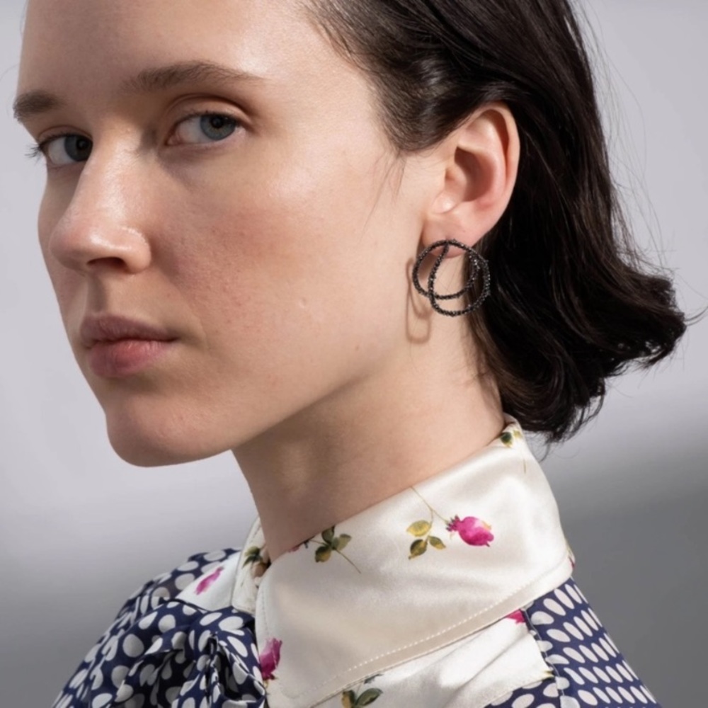ALEXIS BITTAR • Noire Black Crystal Coiled Gold Thorn Orbiting Post Earrings